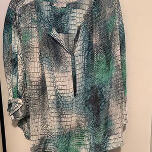 Jennifer Lopez Teal and Charcoal Textured Blouse